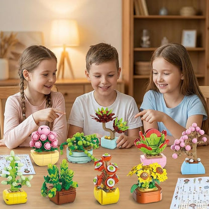 12 Pack Succulent &amp Flower Building Block Set 1255 PCS Botanical Garden DIY Kit – STEM Toy Gift for Girls &amp Women Age 6+ Perfect for Easter Birthdays or Desk Decor
