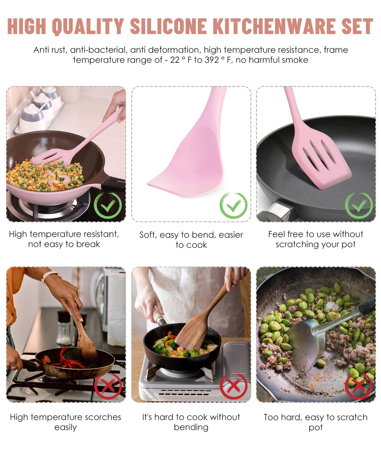 Kitchen Utensils Set-12 Pieces Silicone Cooking Utensils Set (Dishwasher Safe) 392°F Heat Resistant Spatula Set, Nonstick Cookware
