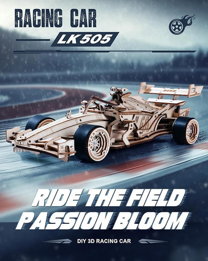 ROKR 3D Wooden Puzzle 1:18 Scale Formula Racing Cars for Adults 5 Hour Build Wind up Toys Model Car Kits for Adults to Build Ideal Gift for Boys and Men