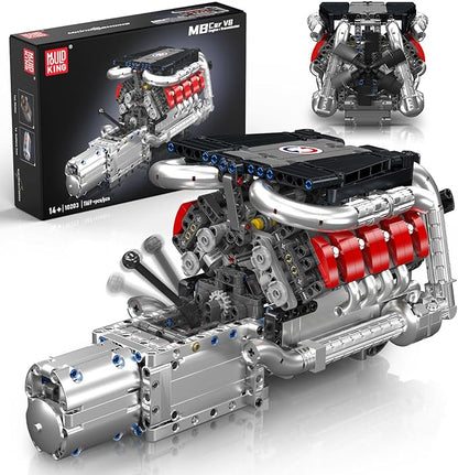Mould King 10203 V8 Engine Building Kit for 14+ Adults MOC Ideas 4-Speed Transmission V8 Engine Model for Display STEM Building Project for Teens(1169 PCS)
