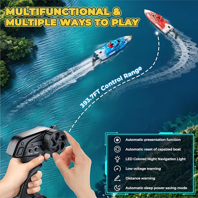 25KMH RC Remote Control Boat with LED Lights Self-Righting Low Battery Alert 2.4GHz with 800 mAh Lithium battery Waterproof Electric Fast Speed Boat for Pool &amp Lake Toy for Boys Girls Red