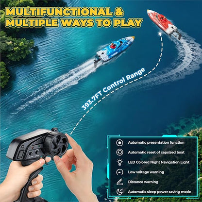 25KMH RC Remote Control Boat with LED Lights Self-Righting Low Battery Alert 2.4GHz with 800 mAh Lithium battery Waterproof Electric Fast Speed Boat for Pool &amp Lake Toy for Boys Girls Red
