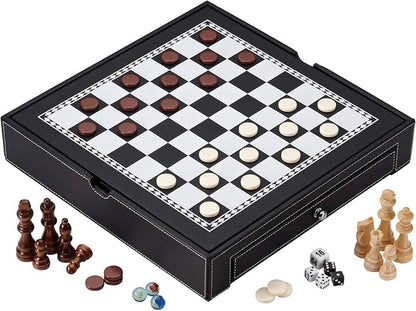 Mainstreet Classics Broadway 5-in-1 Combo Board Game Set: Chess Checkers Backgammon Chinese Checkers and Dice Games