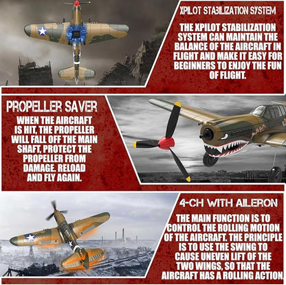 LEAMBE RC Plane 4 Channel Remote Control Airplane - Ready to Fly P-40 Warhawk RC Airplane for Beginners Adult with Xpilot Stabilization System &amp One Key Aerobatic