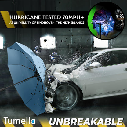 TUMELLA Strongest Windproof Travel Umbrella (Compact, Superior & Beautiful), Small Strong but Light Portable and Automatic Folding Rain Umbrella, Durable Premium Grip, Fits Car and Backpack