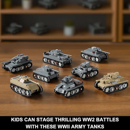 1165-Piece WW2 Army Tank Toys Building Sets Compatible with Lego Create A Large KV-VI Military Models or 8 Set WWII Tanks Great Gifts for Boys Kids