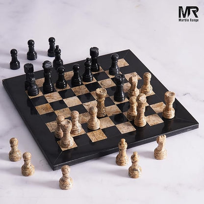 Marble Chess Set for Adults 10 Handmade Black &amp Coral Board Game with 32 Chess Pieces 2 Extra Queens &amp Storage Box Luxury Travel Game Elegant for Home Decor