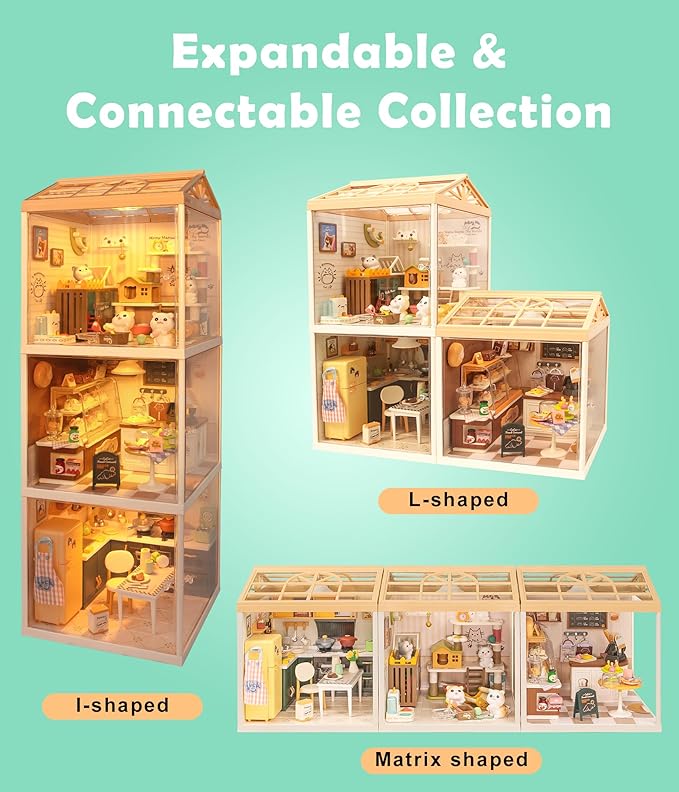 DIY Miniature Kitchen Dollhouse Kit with LED Light Dust-Proof Door &amp Roof - Cozy Home Cooking Room Creative Building Set for Adults &amp Teens - Immersive Craft Kit for Handmade Decor &amp Gift