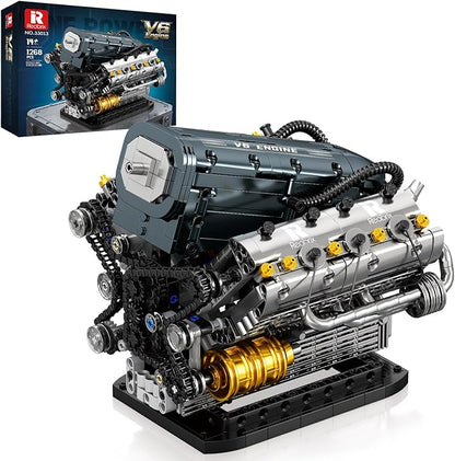 Reobrix V6 Engine Building Block Sets for Adults 33013 Mechanical Building Toy V6 Engine Model Kit Technic Engine Gift for Adults Art Decor for Home Office (1268PCS)