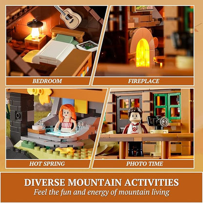 FUNWHOLE Mountain-Cabin House Lighting Building-Bricks Set - Friends Mountain House and Treehouse Collection LED Light Building Set 2255 Pcs for Adults and Teen