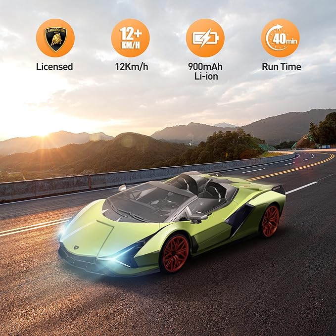 MIEBELY Lamborghini Remote Control Car 1:12 Scale Lambo Rc Cars 7.4V 900mAh Officially Licensed 12Km/h Fast Toy Car with Led Light 2.4Ghz Model Car for Adults Boys Girls Birthday Ideas Gift - Green