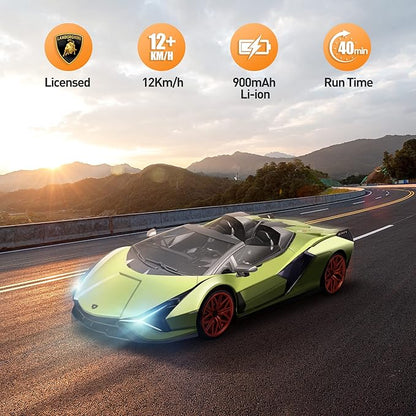 MIEBELY Lamborghini Remote Control Car 1:12 Scale Lambo Rc Cars 7.4V 900mAh Officially Licensed 12Km/h Fast Toy Car with Led Light 2.4Ghz Model Car for Adults Boys Girls Birthday Ideas Gift - Green