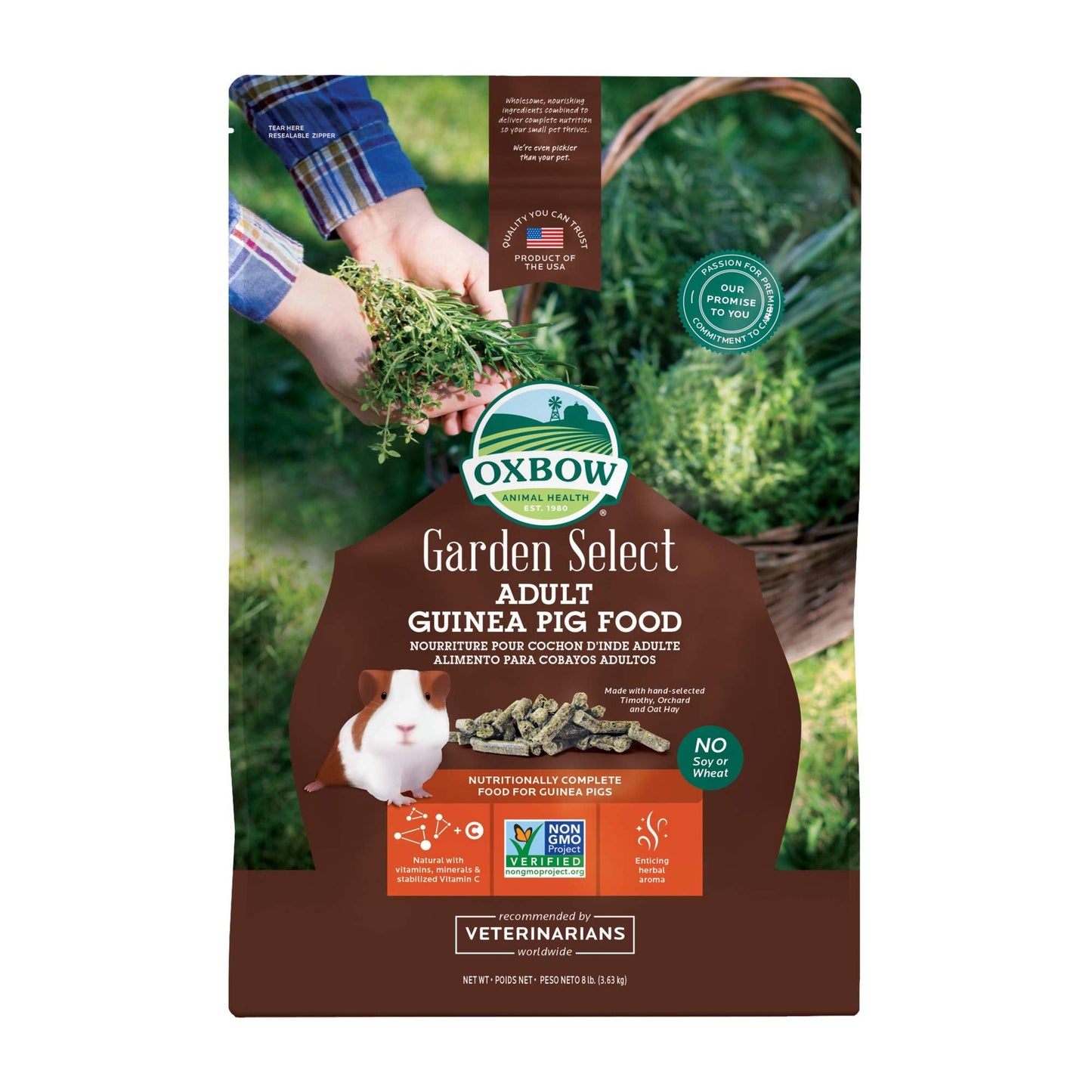 Oxbow Garden Select Guinea Pig Food, Adult, Made Timothy Hay for Guinea Pig, Pet Food Pellets with Vitamin C, Non-GMO, Small Animal Pet Products, Made in USA, High Fiber, 8 lb. Bag