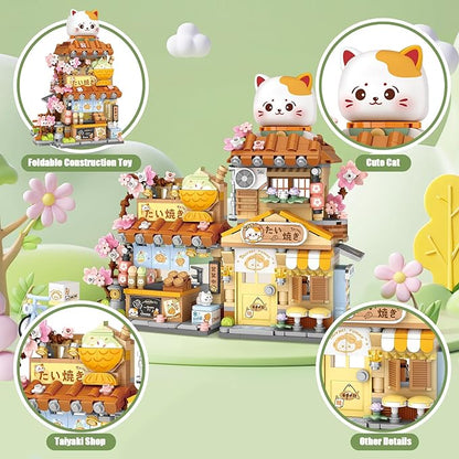 Japanese Street View Taiyaki Shop Mini Building Blocks for Girls 6-12 MOC Creative Building Toys Cute Panda Building Set Simulation Architecture Construction Toy Gift Idea for Kids Adults (923 PCS)