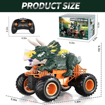 Bennol Remote Control Dinosaur Car for Boys Kids 2.4Ghz RC Triceratops Truck Toy for Toddlers Electric Hobby RC Car Toys with Light &amp Sound Spray for 3 4 5 6 7 8 Year olds Kids Boys Girls