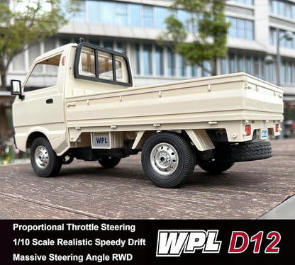 WPL D12 RC Car 1/10 RC Drift Car RTR Remote Control Car Kei Truck Crawler Off Road 2.4G with Proportional Throttle Steering 260 Motor Rear Drive Hobby Grade Toy Adult Age 16+