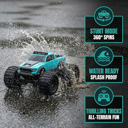 8816 1:12 Amphibious Remote Control Car with Full Proportional Steering-Fully Waterproof All Terrain RC Monster Truck for Kids 6-12+ 7.4V 4WD 2.4Ghz 60+ Min Dual Battery Blue