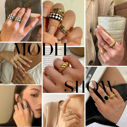 FAXHION 12PCS Gold Stackable Rings Set for Women, 18K Gold Plated Open Stacking Knuckle Ring, Adjustable Chunky Signet Band Statement Ring for Gift
