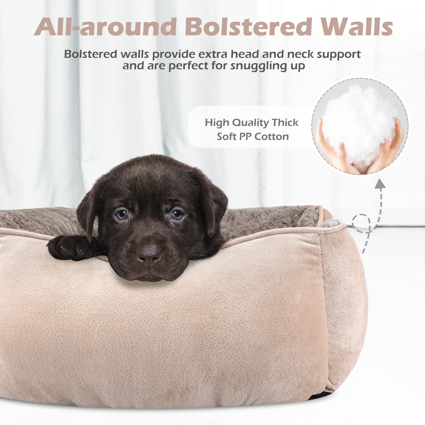 INVENHO Small Dog Bed, Rectangle Washable, Orthopedic, Soft Calming, Durable Pet Cuddler with Anti-Slip Bottom, S(20"x19"x6")