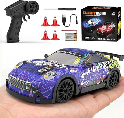 Mini RC Drift Car 1:32 Scale with LED Lights – Remote Control Car with LED Lights &amp 2-Speed Modes 2.4GHz Stunt Drifting RC Toys a for Children and Adults