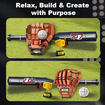 Baseball Building Set for Adults – Creative Sports Model with Bat Glove Ball &amp Trophy Premium Construction Building Toy for Men &amp Teens Unique Baseball Gift &amp Decorative Display Piece