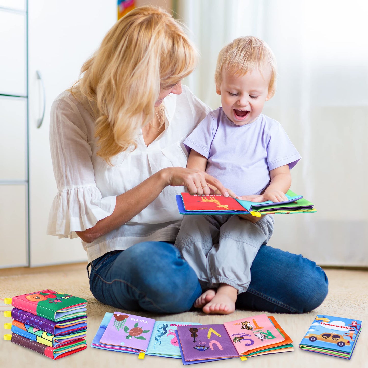 Baby Bath Books, Nontoxic Fabric Soft Baby Cloth Books, Early Education Toys, Waterproof Baby Books for Toddler, Infants Perfect Shower Toy, Kids Bath Toys Birthday Gift (Pack of 8)
