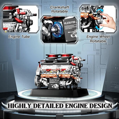 Tiger Tank Engine Building Blocks Set for Adults 14+ 1236PCS Military Model Kit with Movable Gears and Pistons Compatible with Lego Mechanical Engineering Toy for Collectors teenager and Military Fans