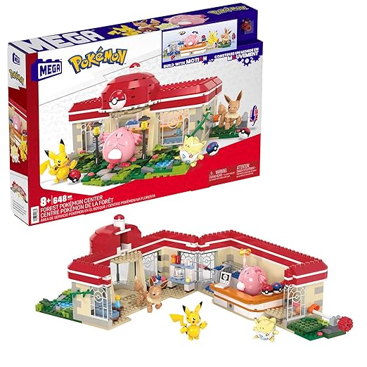 MEGA Pokemon Action Figure Building Toys Forest Pokemon Center with 648 Pieces 4 Poseable Characters Gift Idea for Kids