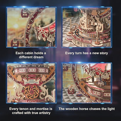 3D Puzzles for Adults Wooden 3D Puzzle Model Surprise Amusement Park Music Box Toys Building Kits DIY Wood Crafts Cool Toy Hobbies for Men Women Creative Assembly Gifts