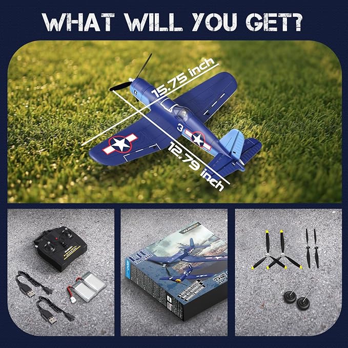 VOLANTEX F4U Corsair 4 Channel - Remote Control Airplane with 3 Flight Modes &amp XPilot Stabilization 2.4G RC Airplane for Adults Beginner One Key Aerobatic