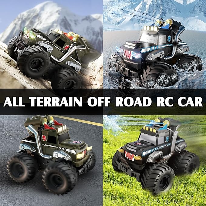 Dual Remote Control RC Car with Magic Gesture Wristband &amp 40+ Min Play 1:18 Fully Submersible Waterproof All Terrain 4WD Monster Truck Amphibious Toy Crawler Gift for Boys Girls Ages 6-12-Black