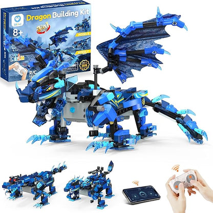 Sillbird Dragon Building Kit with Remote Control STEM Gifts for Kids Boys Ages 8-12 Technic Buildable 3in1 Models Coding Toys for Birthday with 590 Pieces