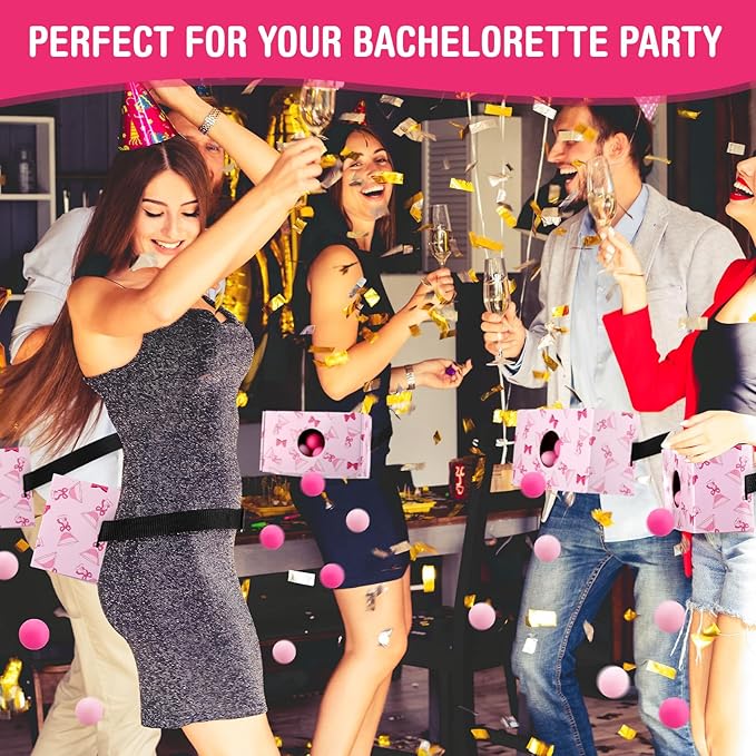 Yaomiao 4 Pack Bachelorette Party Shaking Swing Balls Game Set Includes 4 Set Strap Shake Box and 80 Balls for Birthday Bachelorette Bridal Shower Table Tennis Game(Pink BowPink)