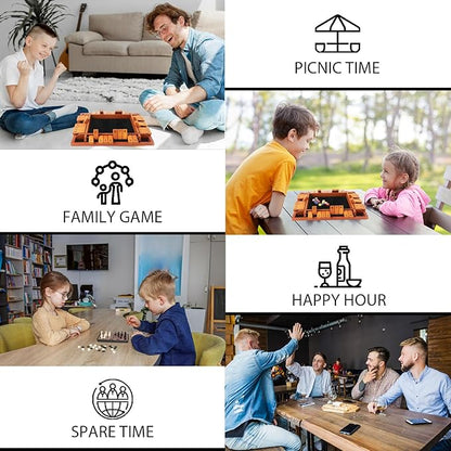 Upgraded 1-4 Players Shut The Box Dice Game Wooden Board Table Family Game for Kids and Adults with 12 Dice Classic Tabletop Math Game for Pub Classroom Party Gift for Christmas Birthday