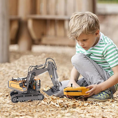 PREPOP Remote Control Excavator Toy for 6-12 yr Boys Best Birthday Gifts for Kids 4-7 8 9 10 11 Year Old RC Construction Toys with Metal Shovel Lights Sounds 2.4Ghz