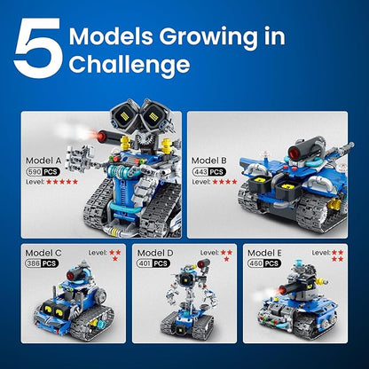 Sillbird STEM Robot Building Kit with Remote Control Gifts for Boys Ages 8-14 Buildable 5in1 Robotics Technic Coding Toy for Kids Birthday with 596 Pieces