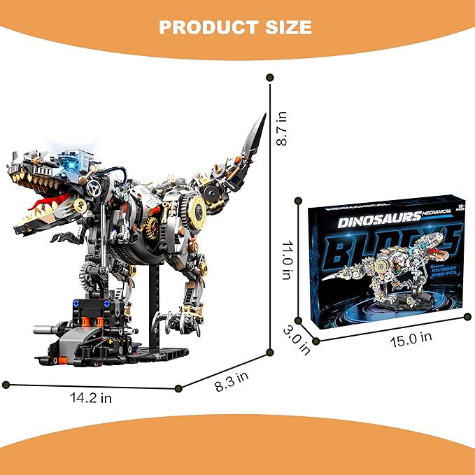 Mechanical Dinosaur Tyrannosaurus Rex Building Block Set with Lights Home Decoration Compatible with Lego Sets Creative Birthday Gift for Adultsand Ages 14+（1268 PCS）
