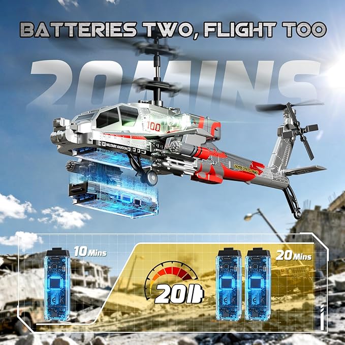 XIKOTEC RC Helicopter Remote Control Helicopter Toy for Kids Beginners and Adults with Altitude Hold Gyro &amp LED Light 2 Batteries &amp USB-C Charging Gift for Boys Ages 8-12(Silvery)
