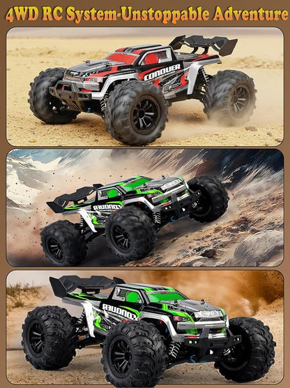 1:16 Scale RC Cars for Adults High-Speed 4WD Offroad Hobby Remote Control Truck 50km/h Fast 2.4GHz All Terrain RC Monster Buggy with 2 Batteries (RTR/Green)