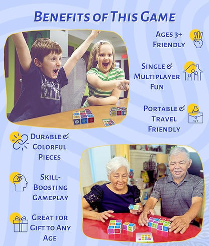 Pattern Matching Board Game for Kids &amp Adults Family Night Board Games Block Puzzle Games for Kids Ages 3+ to 99 yrs Play 1 to 5 Players Unlimited Puzzle Cards Perfect All Occasion Gift