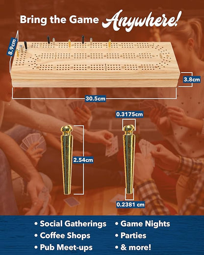 WE Games Wooden Cribbage Board Game Set Continuous 3 Track for 2-3 Players Travel Cribbage Board with Card Storage Includes 9 Metal Pegs &amp Deck of Cards Card Games Classic Board Games for Adu
