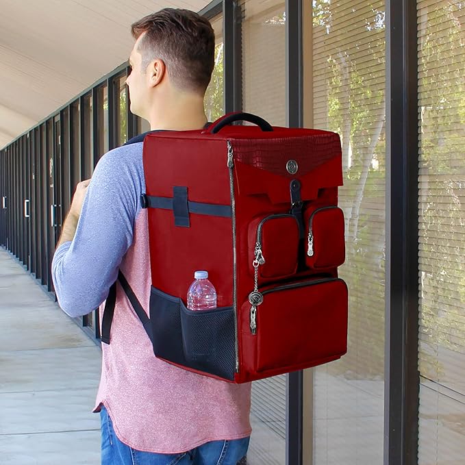 ENHANCE Collector's Edition Board Game Backpack - Reinforced Rigid Board Game Storage with Padded Shoulder Straps Carrying Handle and Accessories Pockets for Dice Card Games More (Dragon Red)