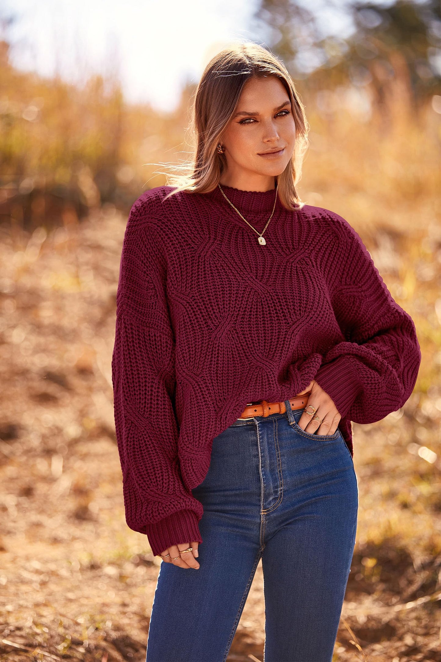 PRETTYGARDEN Women's Fall Oversized Pullover Sweaters Casual Crewneck Long Sleeve Chunky Cable Knit Tops Winter Clothing