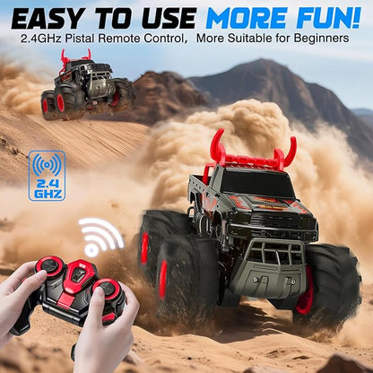 1:16 Waterproof Monster Truck Toys RC Cars 2.4GHz Remote Control Truck for Kids Boy Ages 89101112 Years Old 4WD All Terrain Off-Road with LED Lights RC Boat for Boy Girl Birthday Gift - Red