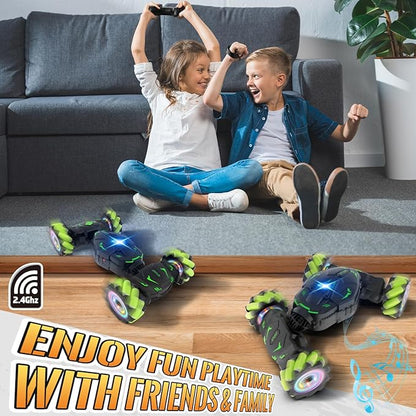 Pristar Gesture RC Toys for Boys 6-12 RC Sensing Stunt Car with Cool Spray Lights Music Double Sided Flip 360 Rotate 4WD Off-Road