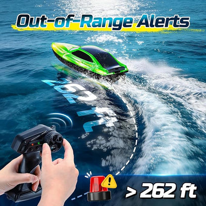 HOLYFUN Remote Control Boat for Kids &amp Adults 2.4GHz 9.3 Mph High-Speed RC Boat with Led Light 2 Battery(30 Mins Play) Summer Toys Boats for Water Pool &amp Lake