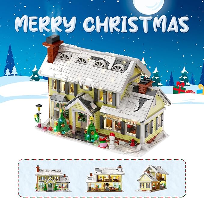 Christmas Holiday House Building Set LED DIY Christmas Holiday Snow Village Christmas House Compatible with Lego Gifts for Boys Girls Family and Friends (1156pcs)