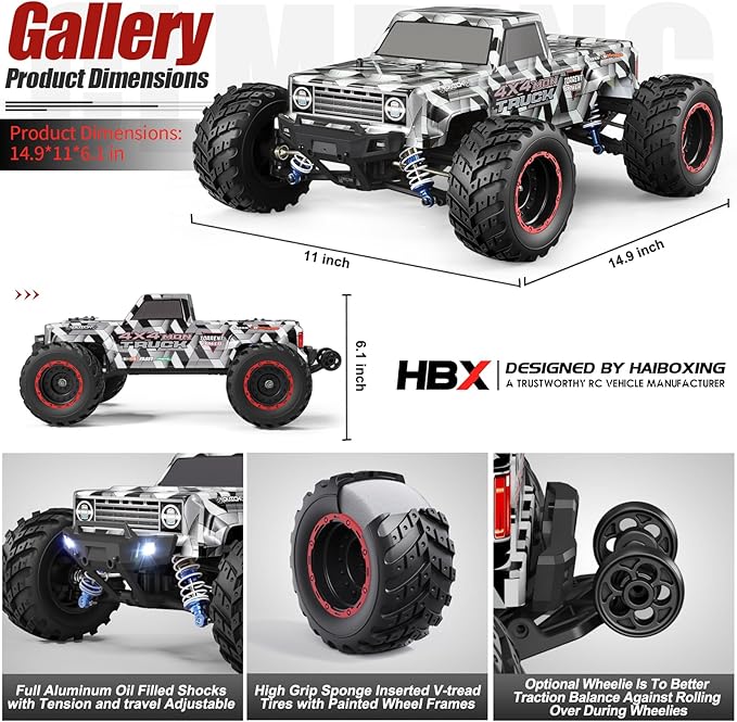 HAIBOXING 1/12 Scale Brushless RC Cars 903A 4X4 Off-Road RC Monster Truck with Fast Remote Control of 55KM/H Top Speed Hobby Grade RTR RC Vehicles All Terrain for Adults Boys
