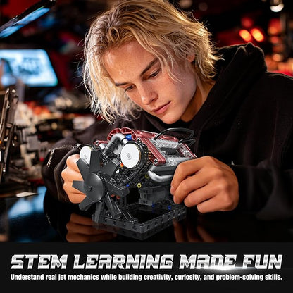 Tuajixz V8 Engine Building Blocks Sets V8 Engine Model Kit That Runs – Motorized with Moving Pistons Crankshaft &amp Rotating Fan Realistic Engine Simulation for Car Enthusiasts 588Pcs