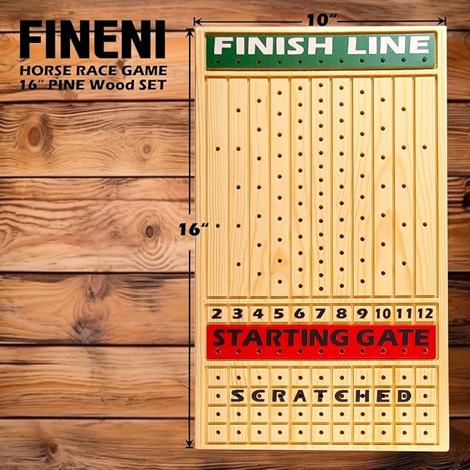 Horse Racing Game for Adults Luxurious Metal Horses (Silver Black) on 16' Pine Wood Board Dice &amp Card Included